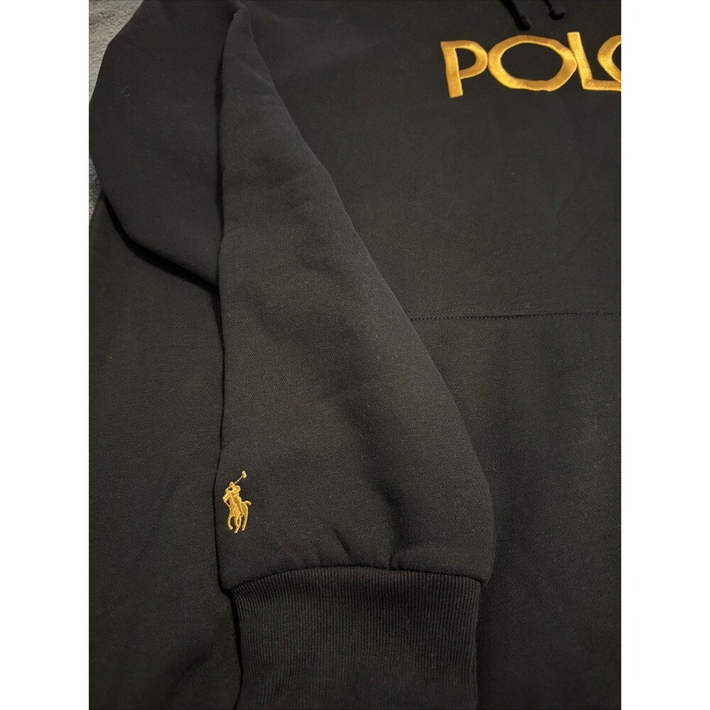2XLT Polo Ralph Lauren Size M Black Fleece Hoodie Gold Embroidered Logo - Picture 8 of 9